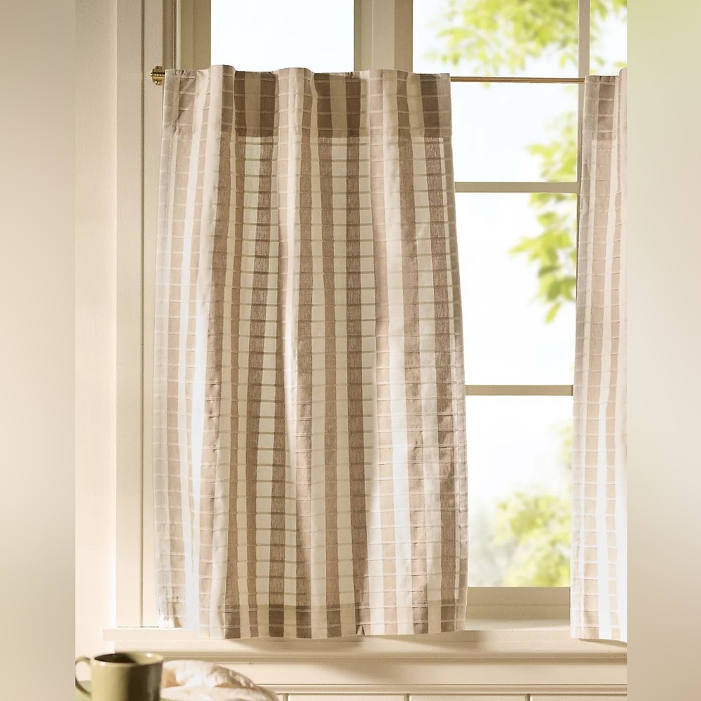 Anthropologie Cotton Woven Stripe Cafe Curtains, Set of 2
